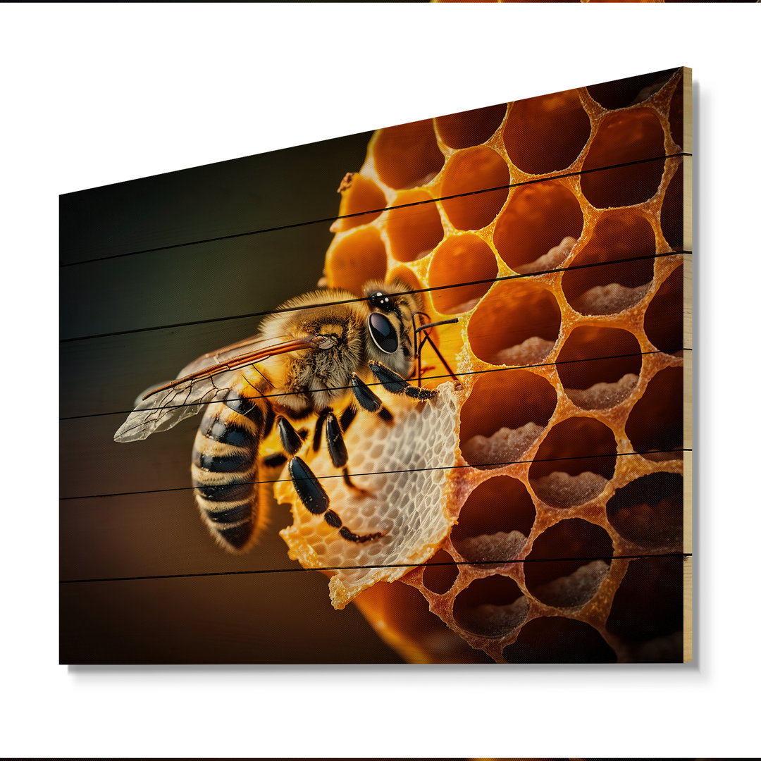 Bee Flying I - Animals Bee Wood Wall Art - Natural Pine Wood Gracie Oaks 