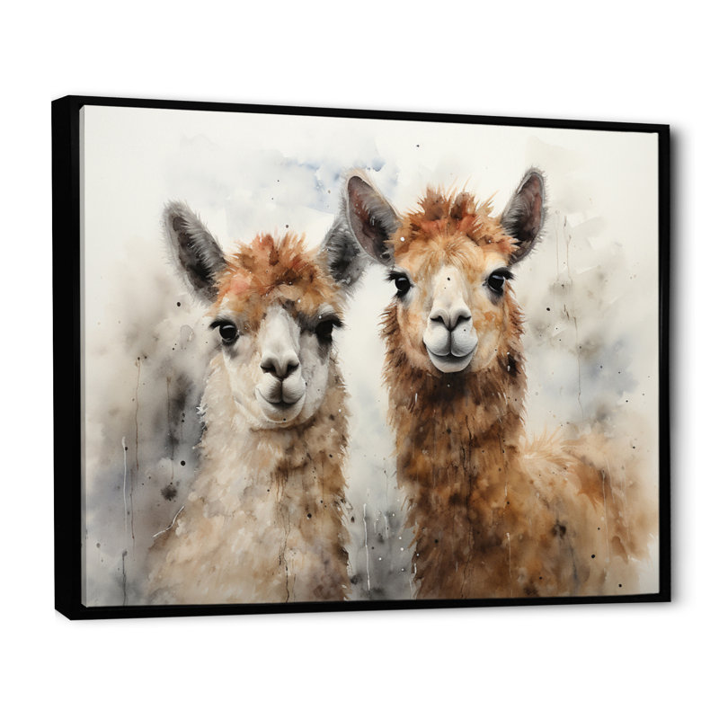 Alpagas Graceful Alpacas I - reproduction sur toile, H 34 po x l 44 po x P 1,5 po, Cadre flottant noir