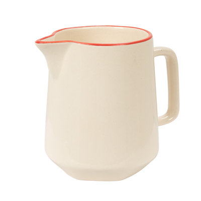 Stoneware Pitcher With Red Rim