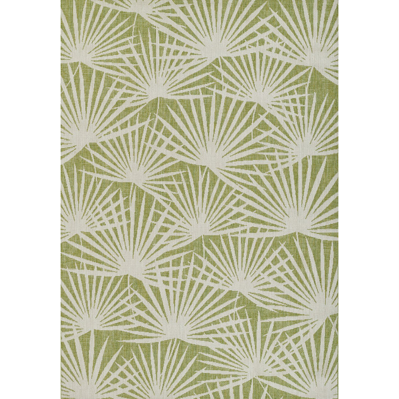 Tapis intérieur / extérieur à motif floral vert / blanc Villa, Rectangle 6 pi 7 po x 9 pi 6 po