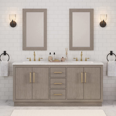 Meuble-lavabo de comptoir en marbre blanc 72 po Hunner