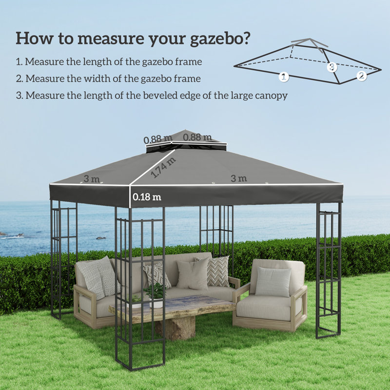 x 10 pi auvent de remplacement pour pavillon de jardin à deux niveaux, UPF30 +, gris foncé, Gris foncé