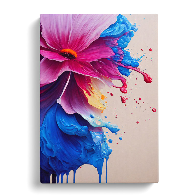 Paint Drip Flower No.5 Abstract - Wrapped Canvas Painting, 60cm H x 40cm W x 3cm D