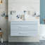 Meuble-lavabo mural blanc brillant 36 po avec tiroirs doubles, système de fermeture en douceur, lavabo en céramique, longue poignée en métal, installation facile, blanc brillant