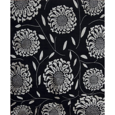 Modern Tibet Hand Knotted Floral Area Rug in Black
