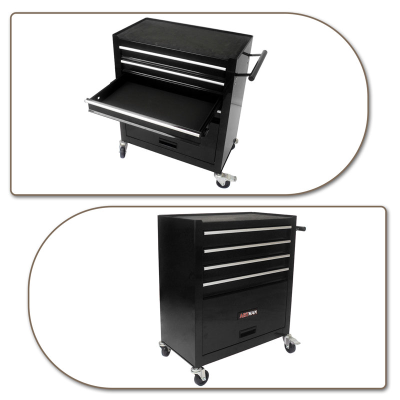 4 -Drawer Cold Steel Job Site Storage Tool Cabinet with Wheels and Handle, Black