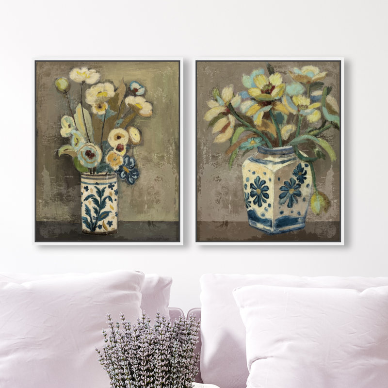 Flowers In Vases Set Set by Oliver Gal, 17"H x 21"W, White Floater Frame
