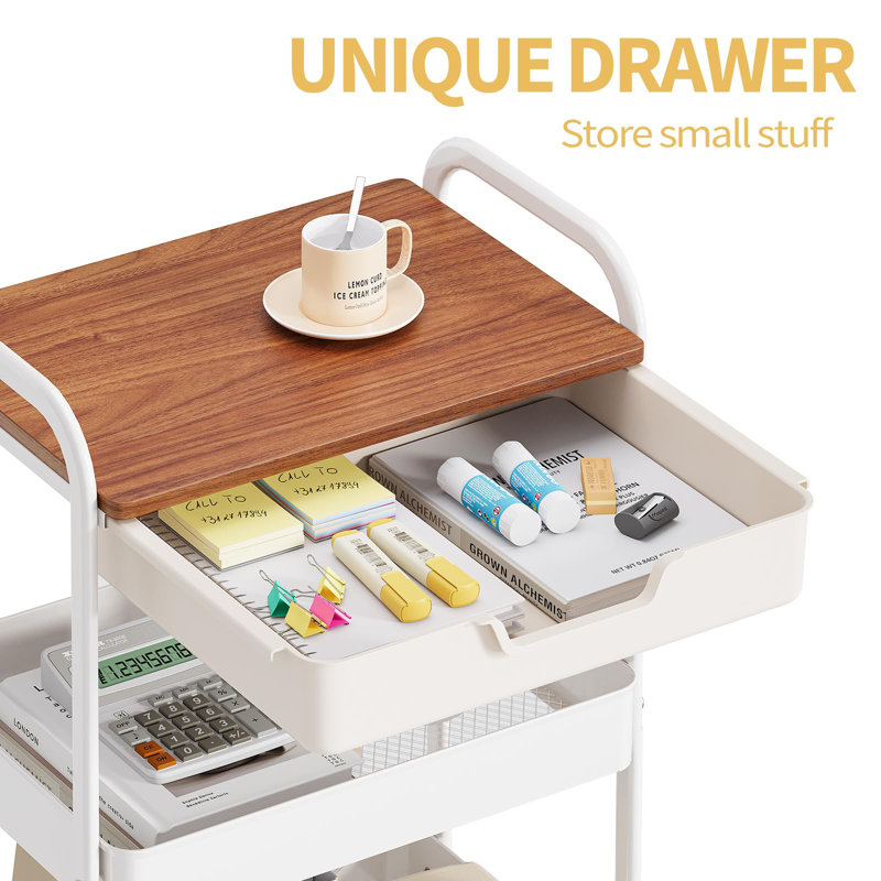 75cm H x 47cm W Utility Cart, White/Brown