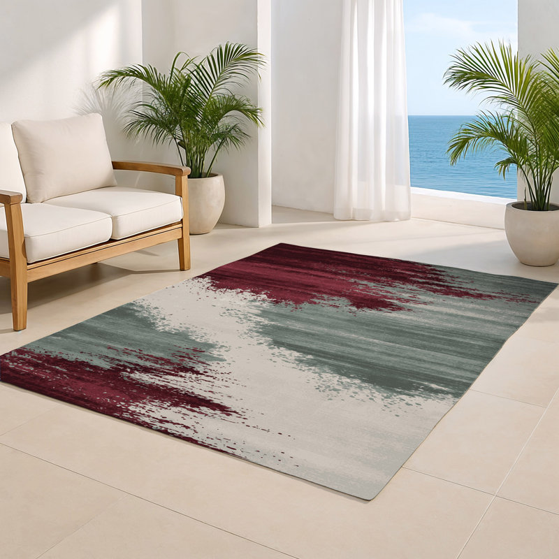 Tapis intérieur et extérieur gris Watercolor, Rectangulaire 2 pi x 3 pi