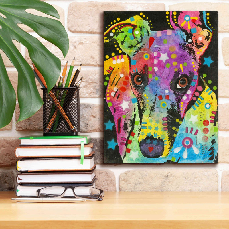 «Curious Greyhound» par Dean Russo, art mural sur toile, H 16 po x l 12 po x P 0,75 po