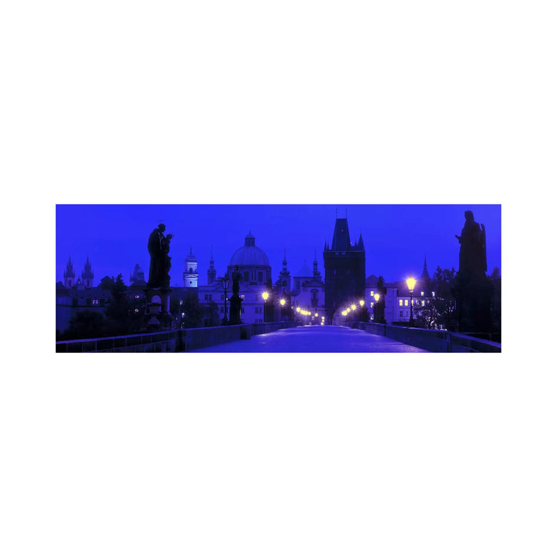 Charles Bridge At Night, Prague, Czech Republic - Wrapped Canvas Panoramic Print, 30.48 cm H x 91.44 cm W x 1.91 cm D