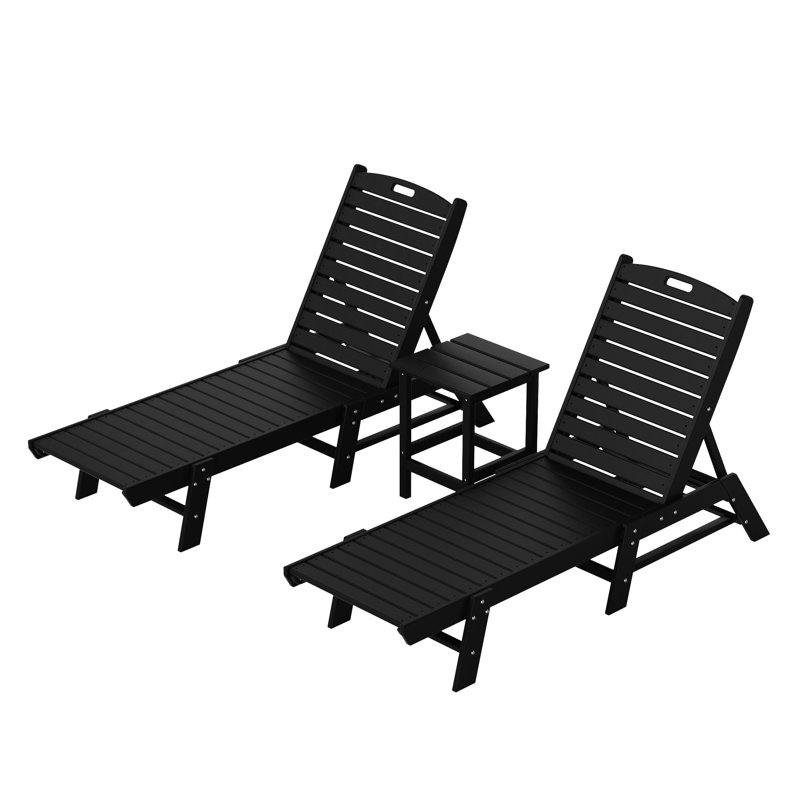 Chaise longue inclinable longue de 78,2 po avec table Laguna, Noir