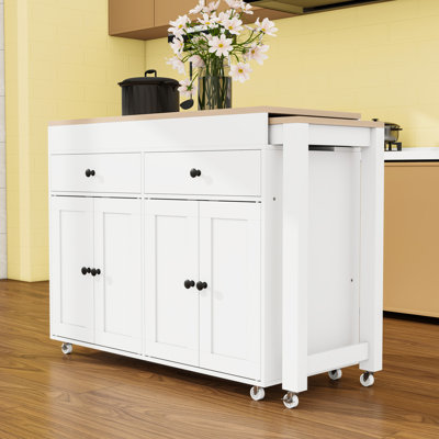 Extendable Kitchen Island Cart with Dining Table, Storage Cabinet, Spice Rack and Lockable Wheels by Lark Manor