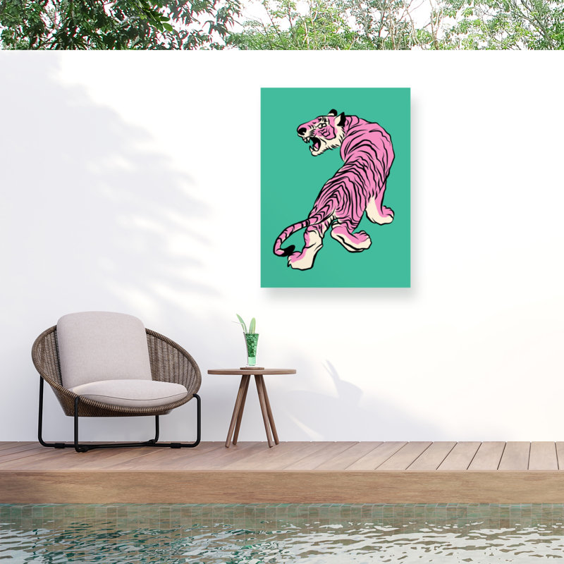 Little Dean  Tiger In Pink And Green Outdoor  Canvas, H 14 po x l 19 po