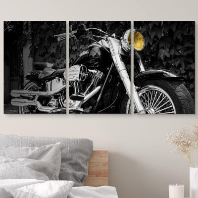 3 pièces noir et blanc à double écoulement pour transport de motos, art moderne et industriel