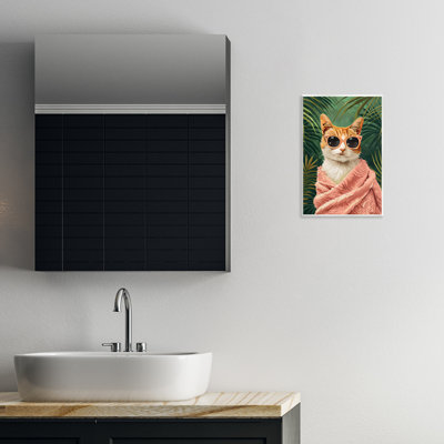 Cozy Cat and Tropical Plants Wall Plaque, design by LSR Design Studio
