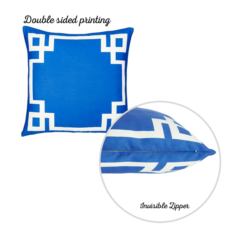 Geometric Blue and White Polyester Euro Pillow Covers Set of 4