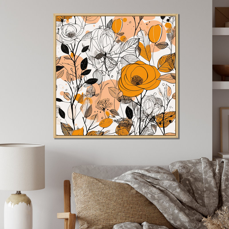 Illustration rétro de roses en terre cuite I - impression, 24" H x 24" W, Gold Picture Framed