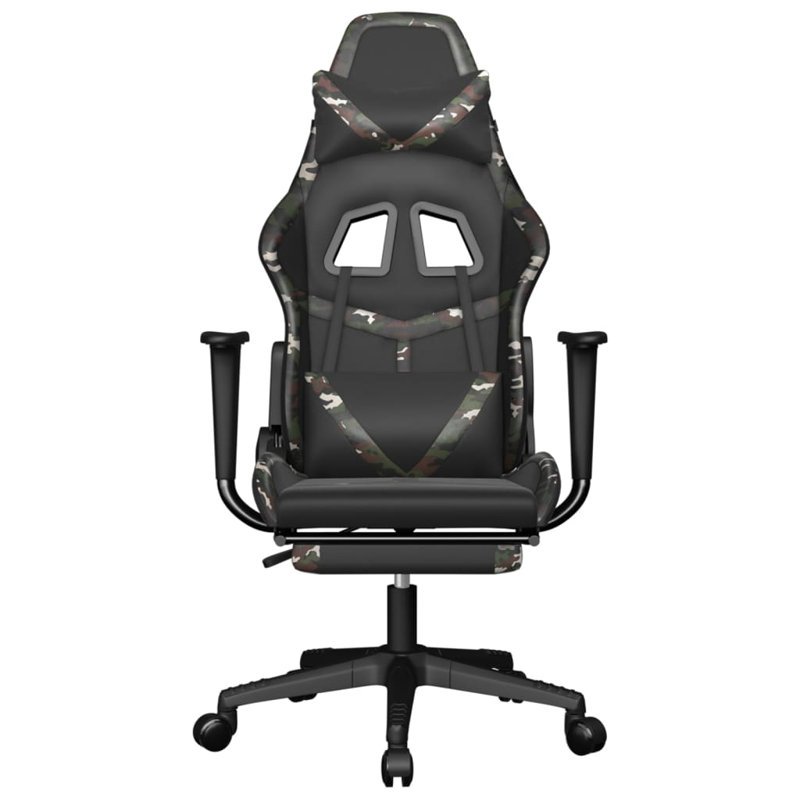 Fauteuil de jeu avec repose-pieds en similicuir, Noir / camouflage