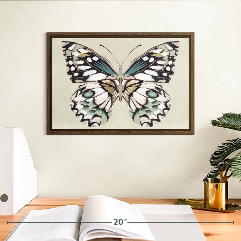 Baiser de papillon I, 13 po x 9 po, Cadre flottant noyer