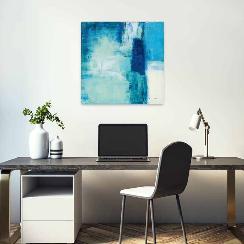 Coastal Rhapsody II avec art abstrait aqua, H 18 po x l 18 po