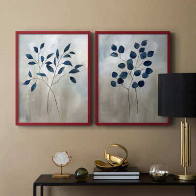 Indigo Foliage I-Premium, reproduction encadrée - prête à être accrochée - aucun clou requis - aucun clou requis