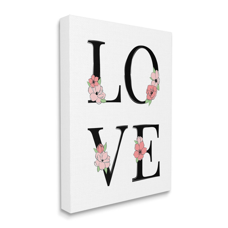 «Love With Floral Letters», art mural sur toile par Martina Pavlova, H 20 po x l 16 po