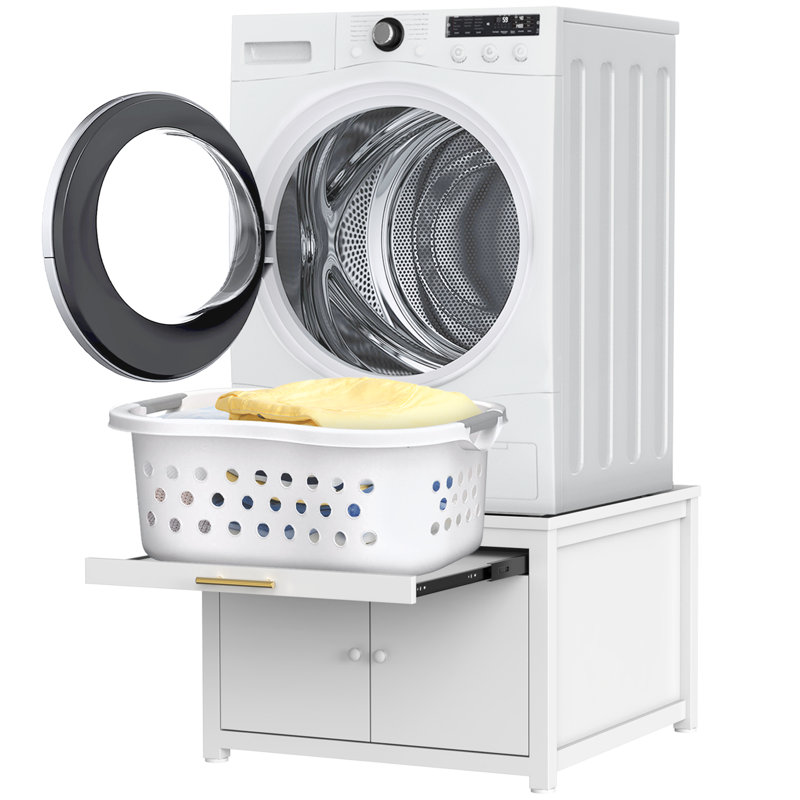Washer Dryer Laundry Pedestal 29" Universal Fit Anti-Vibration Stand with Built-in Drain Pan + Hose, Black
