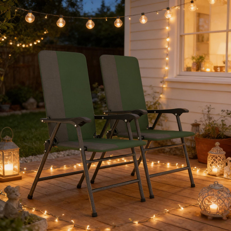 Outdoor High Back Chairs Set,Lawn Chairs,Folding Camping Chairs,Patio Chairs Set of 2, Dark Green