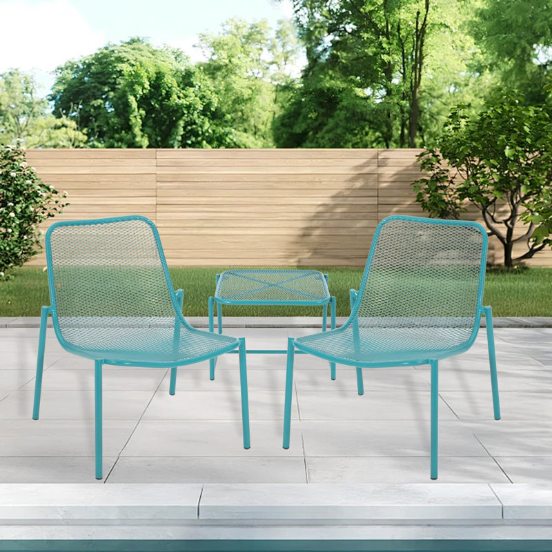 3 Piece Patio Seating Set With Iron Frame And Side Table
