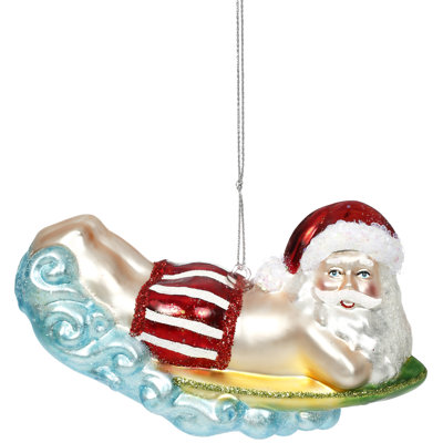 Beach Santa With Surfboard Ornament - 5 X 3 Inches Set Of 6