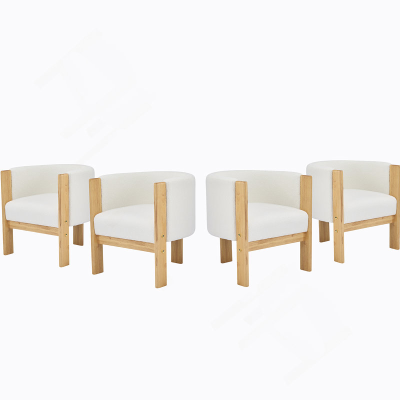Ensemble de 4 chaises de salle à manger rembourrées, structure en bois d'hévéa naturel et tissu blanc bouclé, fauteuils modernes pour la salle à manger et le salon, capacité de 225 lb