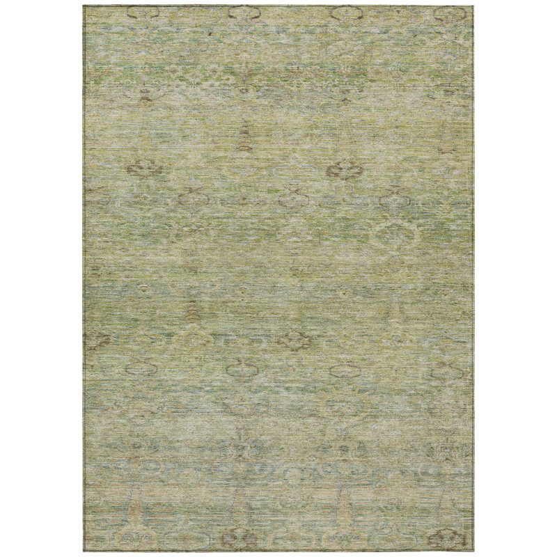 Tapis oriental lavable intérieur vert et doré 3 pi x 5 pi
