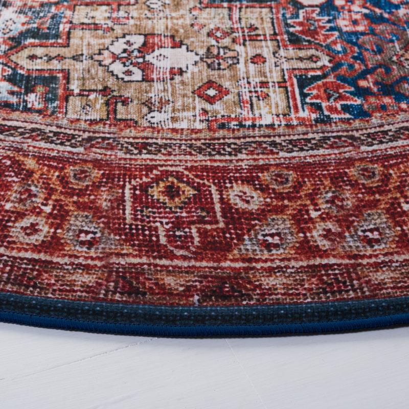 Gadbois Oriental Navy/Rust Area Rug, Round 6'