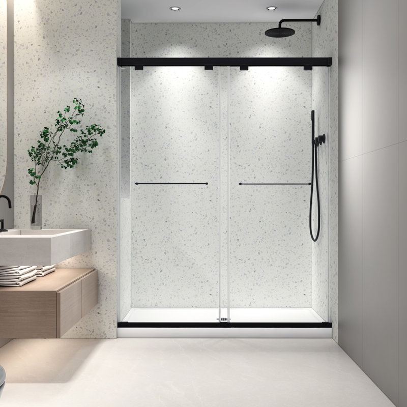 Porte de douche noire matte de 5476 pouces, verre trempé de 8 mm avec revêtement Nano Easy Clean & Proof