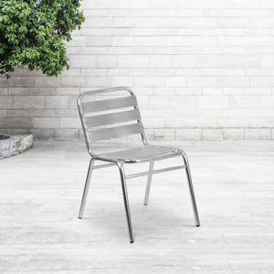 Lila Lila 4 Pack Aluminum Commercial Indoor-Outdoor Armless Restaurant Stack Chair with Triple Slat Back