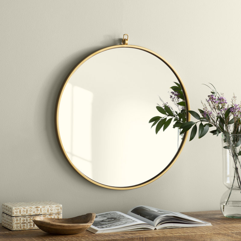 Cassie Metal/Manufactured Wood Round Wall Mirror, Silver, 32" x 32" 
