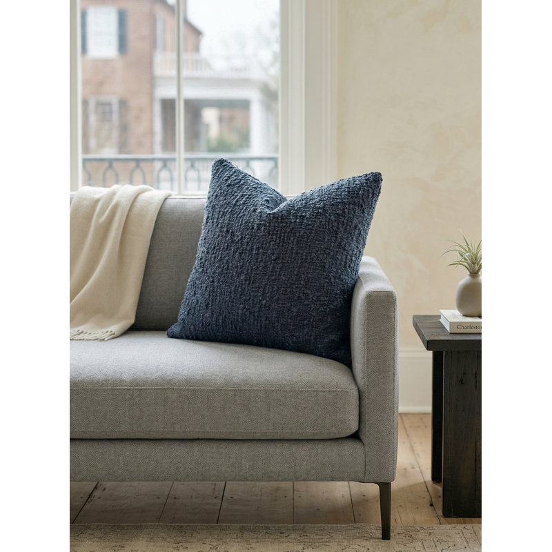 Navy Blue Cozy Boucle Cotton Pillow 20x20 with Down Insert, Aqua, Square 26", Pillow Cover Only - No Insert