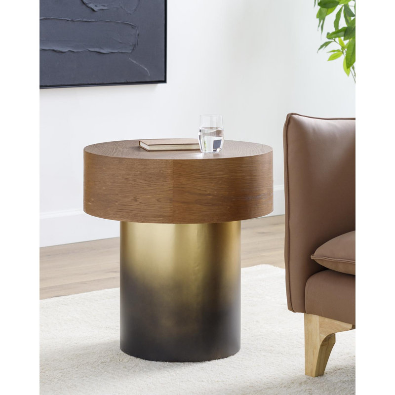 Table de bout moderne Shatay, Or/noir, Bois brun foncé