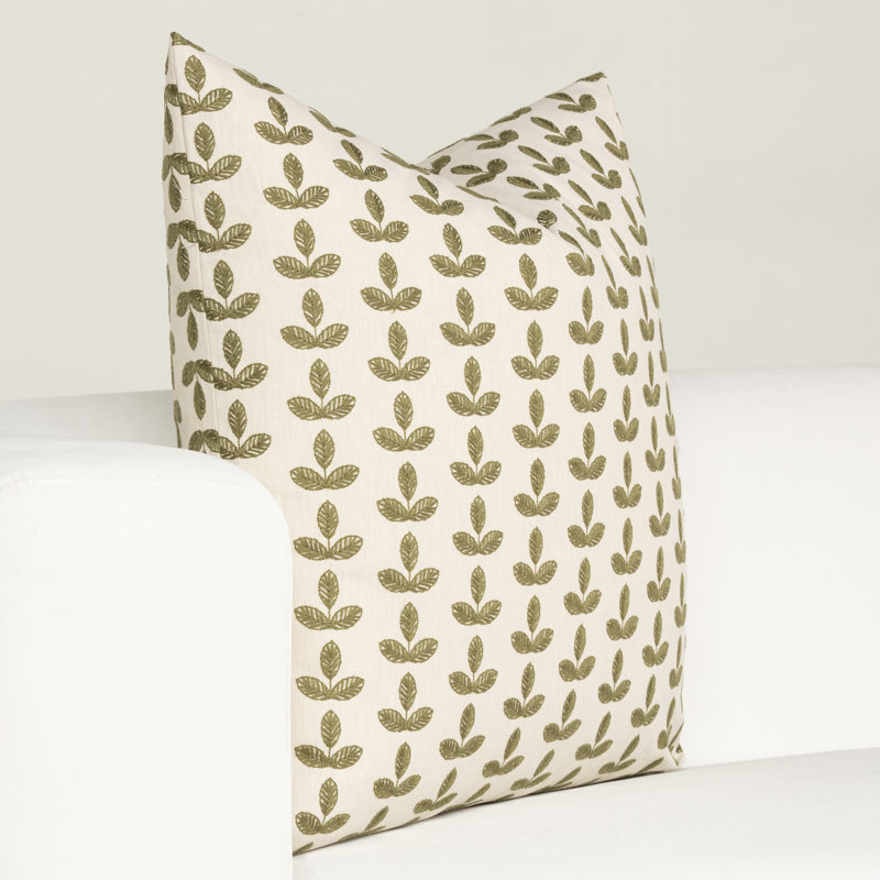 Coussin Birch Lane Trillium, Polyester, Motif floral vert, Carré 22 po