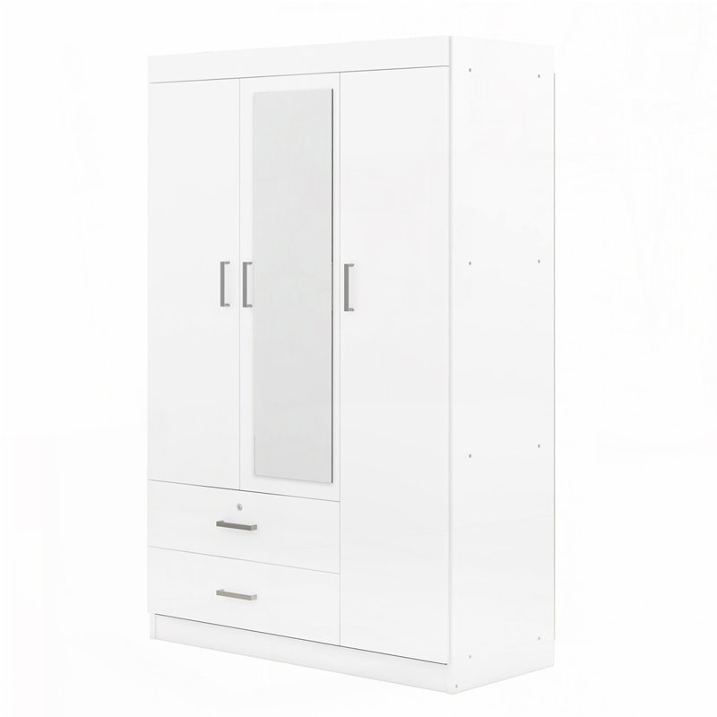 Armoire-penderie à 3 portes avec tablettes, Blanc