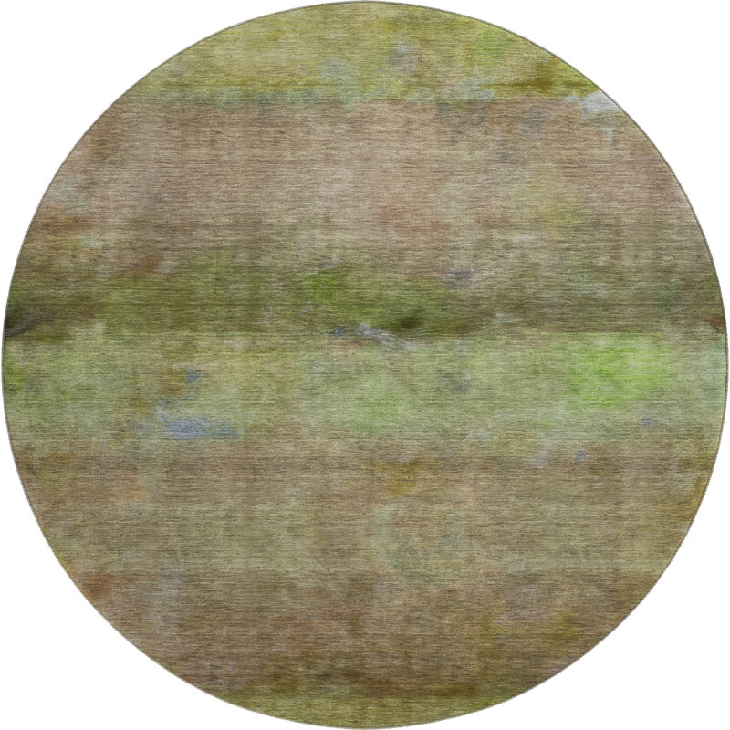 Premium Machine Washable Mayfield AMF2311 Stripes Rug, Olive, 8' Round