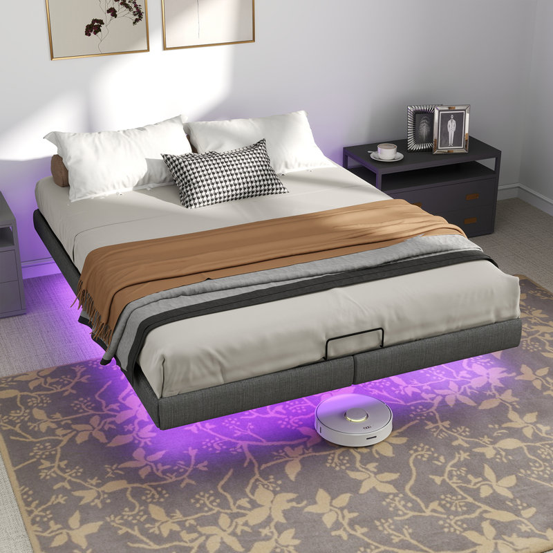 Floating Bed Frame with LED Lights, Metal Bed Frame, No Springs, Easy to Assemble, Full