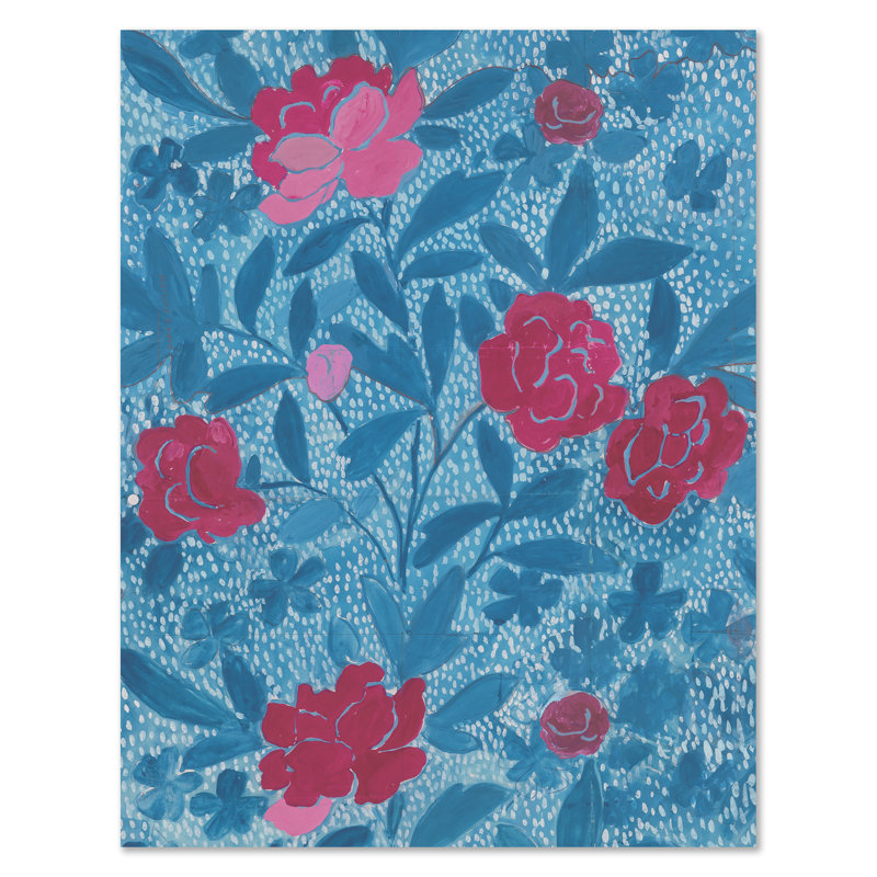 Floral Blue Print by Paule Marrot, Unframed, 54" H x 42" W x 1.25" D