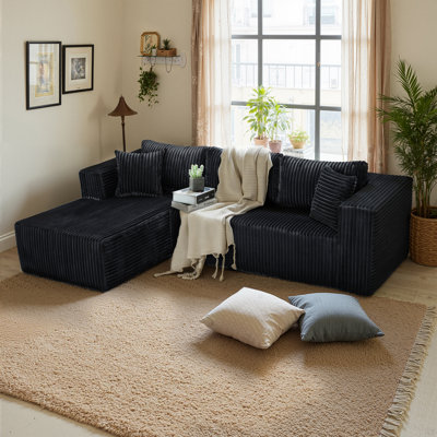 105" Cloud Sectional Sofa with Right Chaise, Modular Deep Seat Couch, No Assembly Required, Black