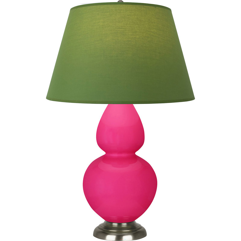 Lampe de table double gourde en céramique, Thé vert / taupe, Bleu sarcelle / bronze patiné foncé, Argent argent