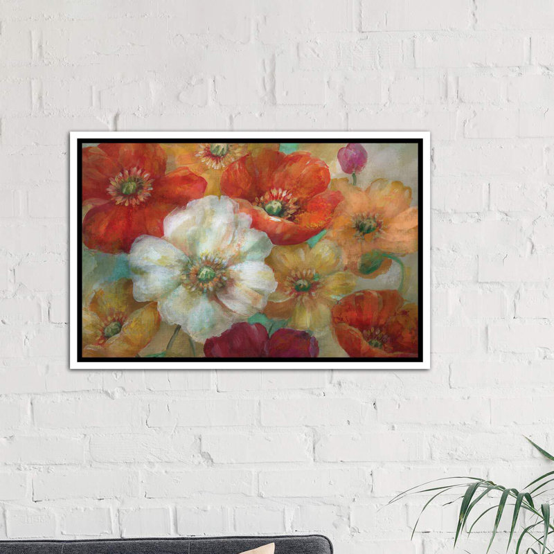 « poppycentric » par nan-reproduction d’art, H 18 po x l 26 po x P 1,5 po, Toile blanche encadrée