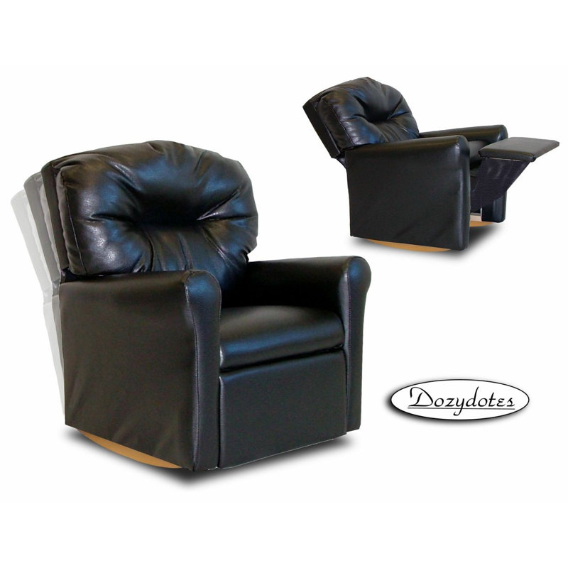 Kids Black Leather Like Rocker Recliner Chair, Black Leather Like