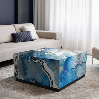 Subtle Blues Beveled Art Glass Coffee Table