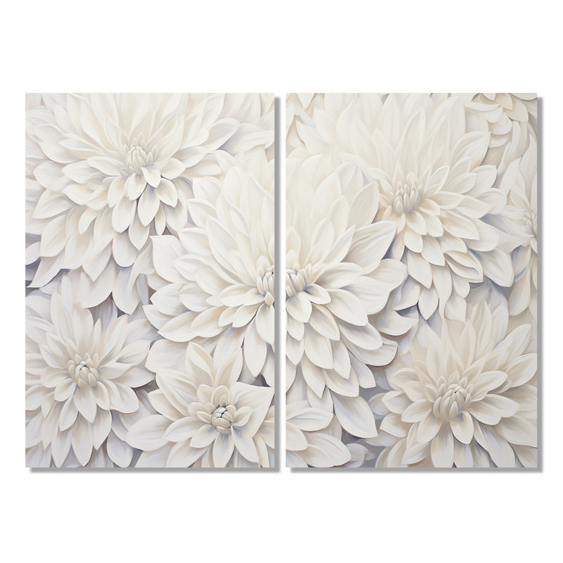 «White Dahlia Charm Collage», art mural blanc, 36" H x 48" W, Toile tendue, Does Not Apply